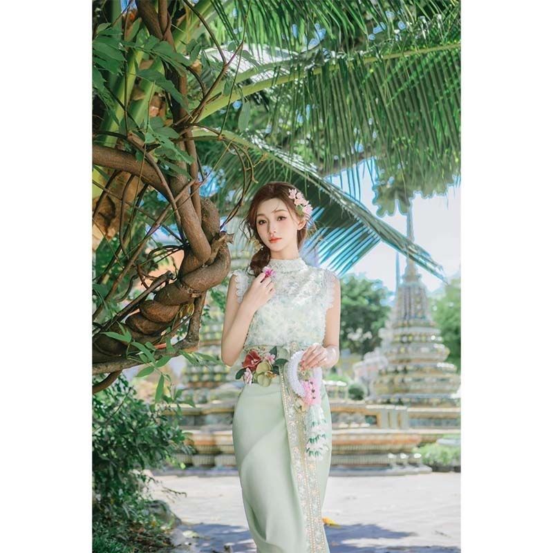 云南西双版纳傣族服饰中式甜美夏季公主套装民族风旅Y游度假穿厂