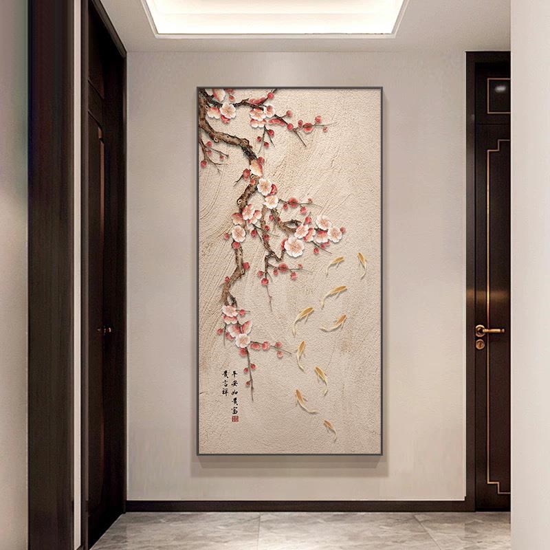 网红鱼九图d新中式新壁款玄装饰关画正原对门入户画宋代美学木挂