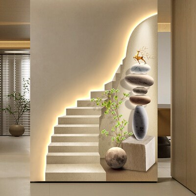 现代轻奢玄关发光装饰画LtED灯光壁画走廊过道步步高升入户门挂画