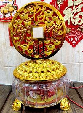 新年装饰招财用摆l件发光铜钱旋转灯酒店中商场橱窗柜台旺财用客