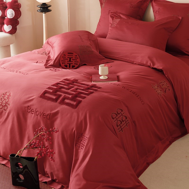 浪漫囍嫁中式婚庆四件套q高级感100SJ全棉纯棉百喜被套结婚床上用
