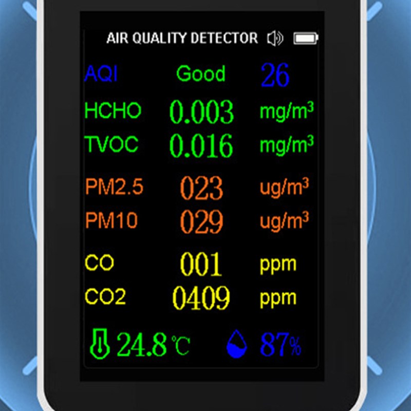 甲醛检测仪二氧化碳检测仪Pm2.5Tvoc报警Aqico空气.质量温湿度