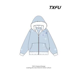 TXFU美式内领雪花碎花拼接开衫连帽卫衣女秋冬新款宽松拉炼外套