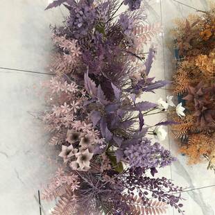 新款紫花AL-245色系花材仿真婚庆花艺球婚礼堂装饰插绣玫假瑰竹叶