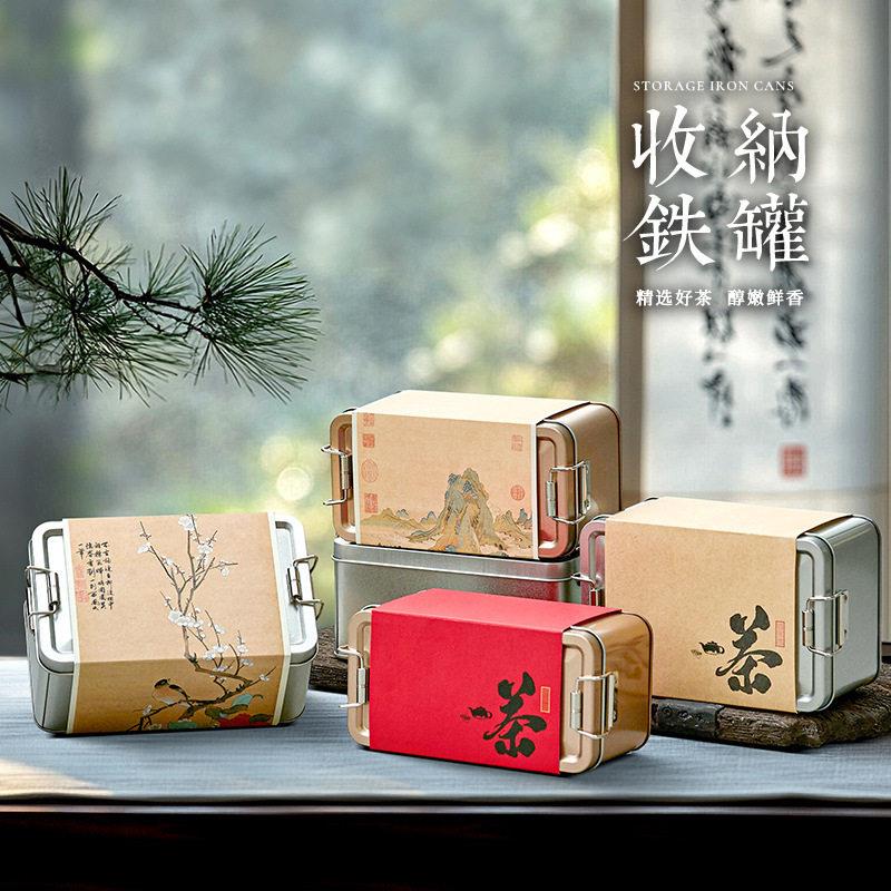 新款小方铁罐茶号茶叶通口饼干盒烘焙红茶绿茶马铁盒包用装盒收纳图片