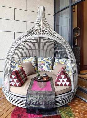 定制外藤编躺床休闲室外型鸟型欧巢式沙发户露39272台大圆床仿藤