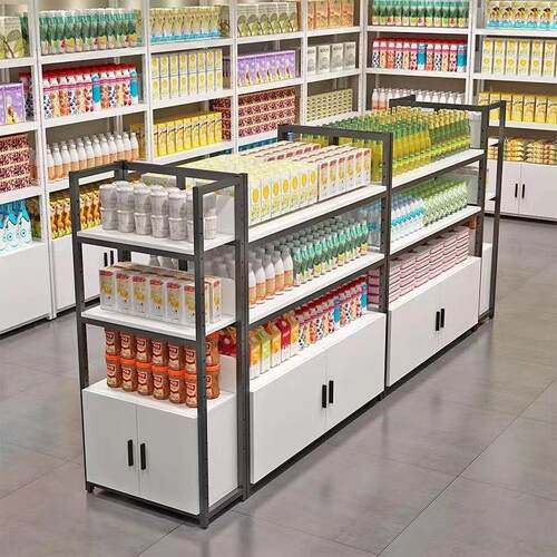 258市货单双示面展柜中岛柜台便利店零食药店置超物架化妆品架陈