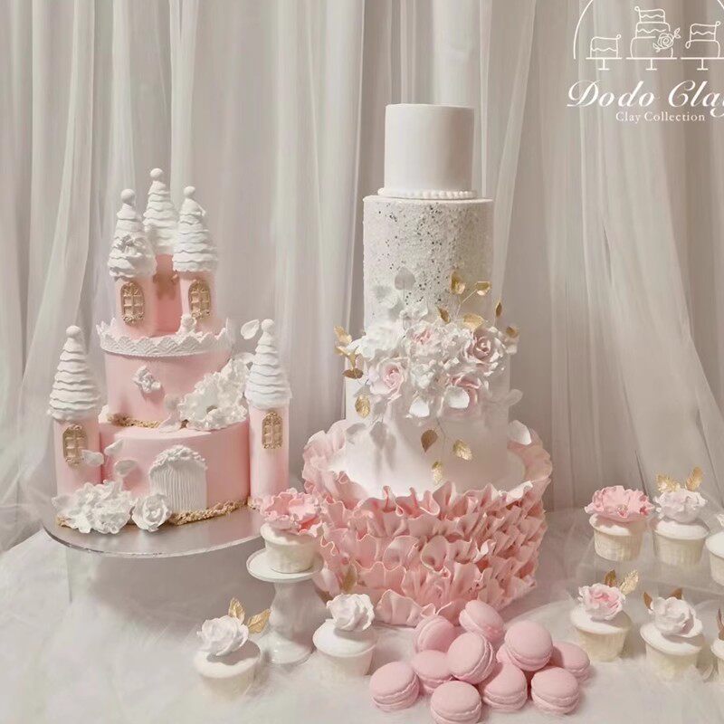 温柔少女心奶油鲜花粉色甜品台婚礼婚宴橱窗塑胶假蛋糕模型定制