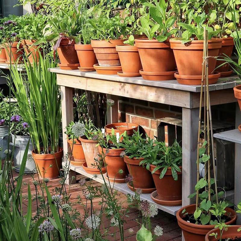 岛拉防腐木花盆架收纳桌户外盆架双层桌子户外庭院园艺操作台置物