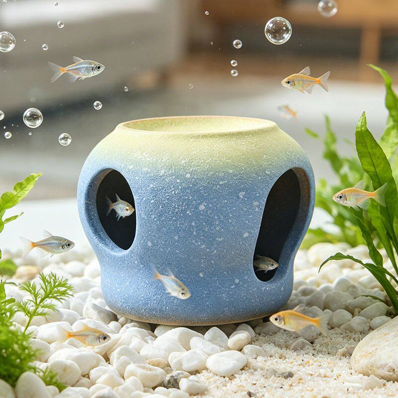 小鱼虾躲避屋粗陶多洞口躲避屋沉水式鱼缸造景装饰品鱼虾繁殖屋