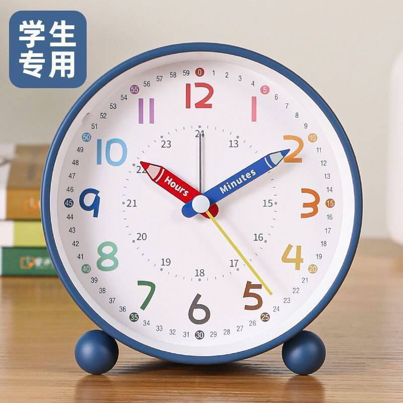 儿童幼儿园铅笔造型学生闹钟静音带夜灯早教桌面台式教学时钟