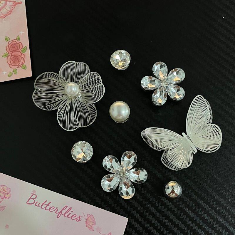 蝴蝶珍珠花洞洞鞋花高级金属塑料DIY鞋扣可拆卸芭蕾装饰配件