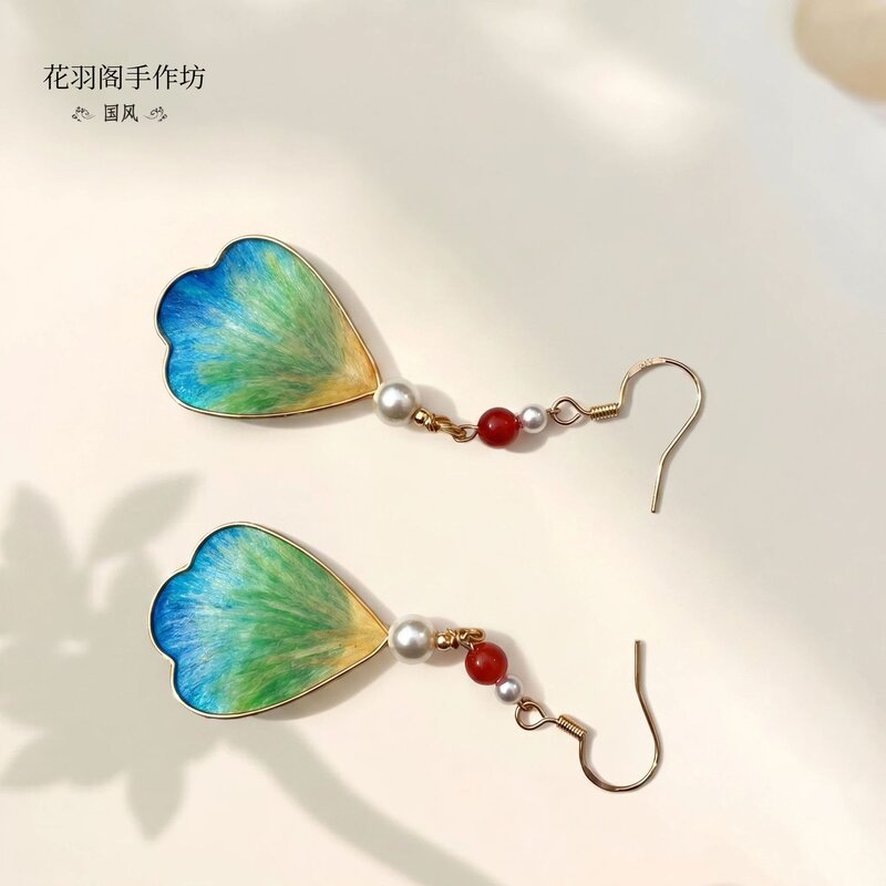 中式非遗绒花手工耳环古风银针耳钉气质小众轻奢精致耳饰
