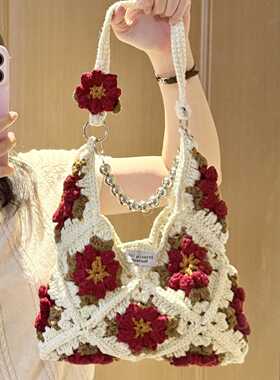 泡芙花钩织包包手工diy材料包送