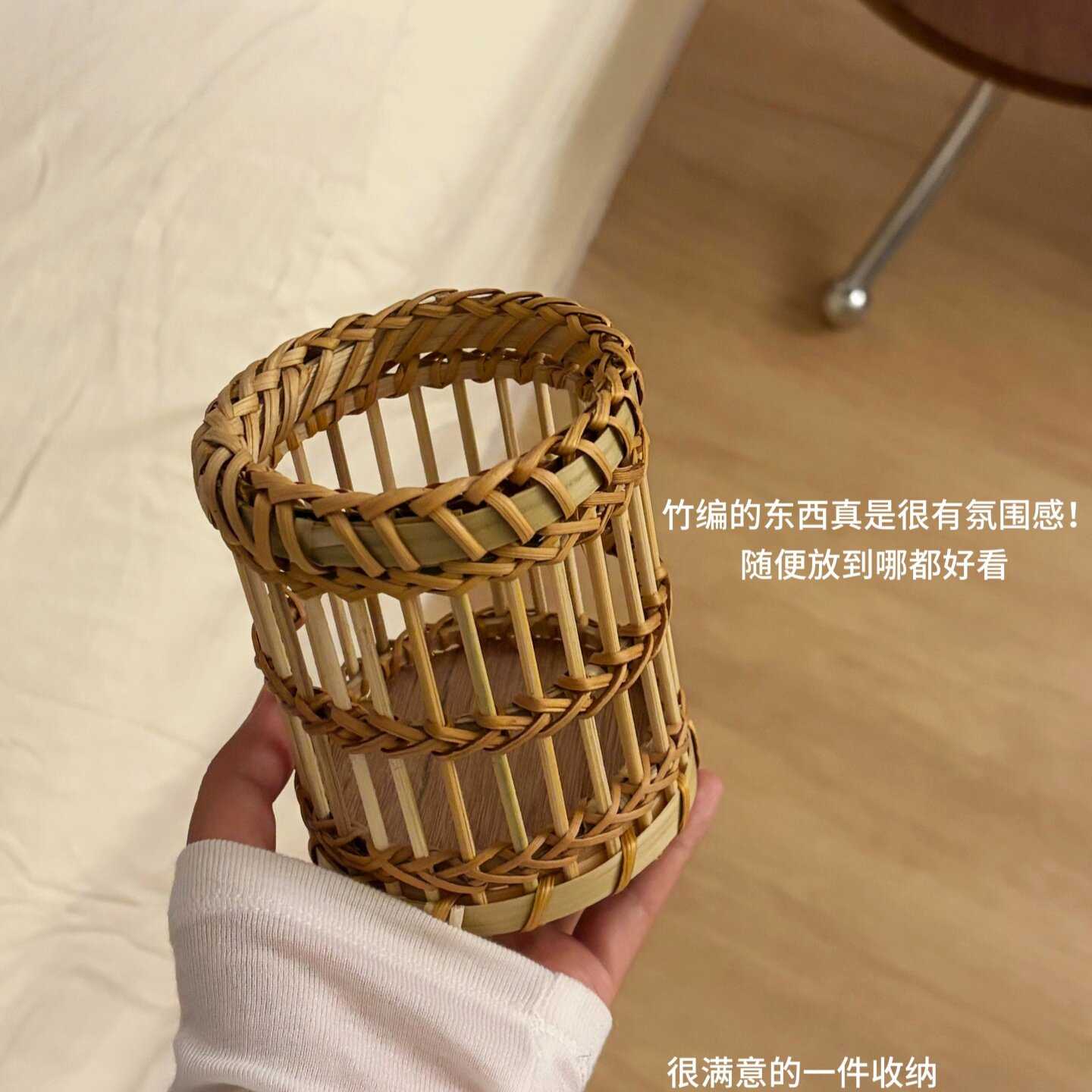 新中式竹编收纳筐化妆刷收纳盒