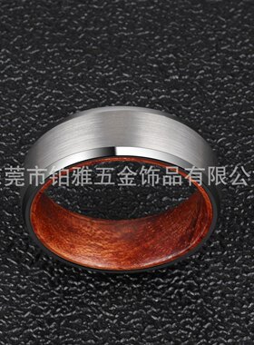 跨境经典 8MM倒角钢色钨钢戒指配实木内圈 配实木男戒指木戒指