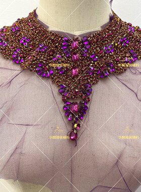 21色现货高定礼服领花 重工钉珠水钻蕾丝补丁贴花 婚纱装饰辅料
