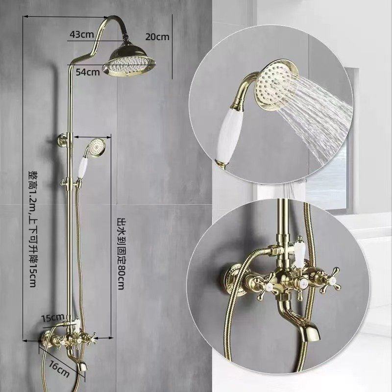 热销法式复古铜制金色浴缸水龙头淋浴花洒套装双把电话机冷热龙头,家装主材,普通花洒套装,淘宝优惠券,粉丝福利购,淘宝优惠卷