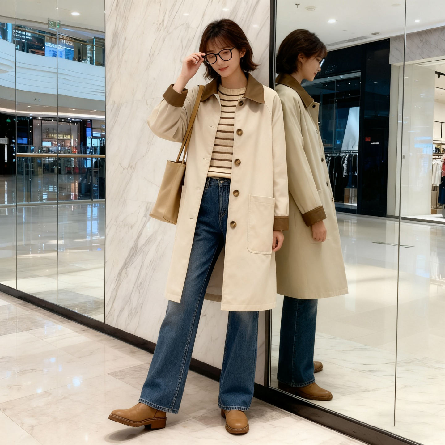 300斤大码女装韩系撞色风衣外套