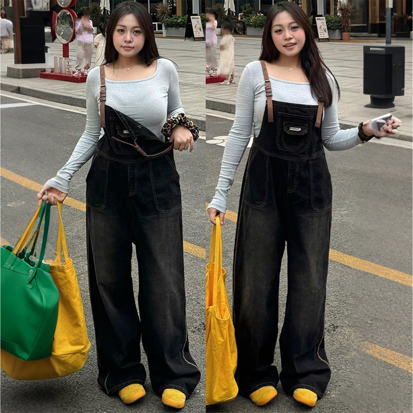 大码女装胖mm松弛感慵懒风牛仔背带裤女宽松显瘦百搭阔腿连体裤潮,女装/女士精品,大码裤装,淘宝优惠券,粉丝福利购,淘宝优惠卷