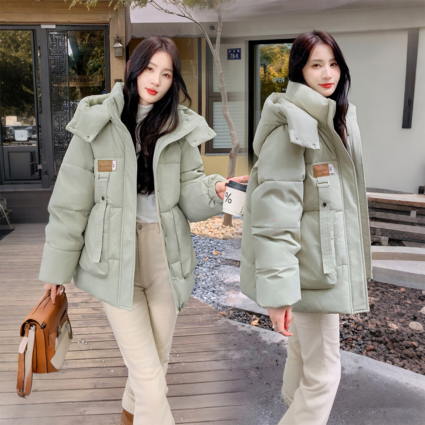 300斤胖mm大码女装工装风连帽棉