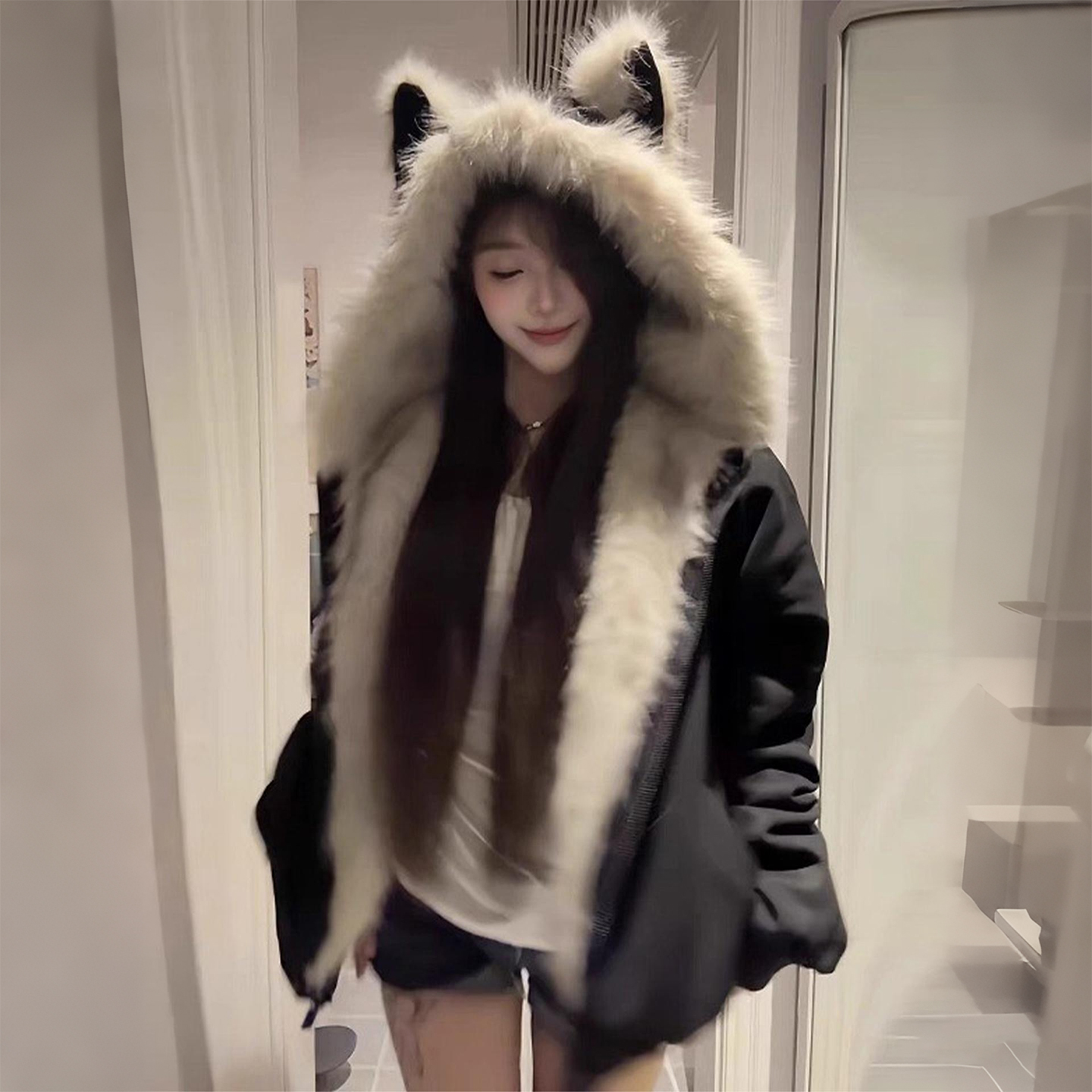 300斤大码女装胖mm时尚毛领棉服