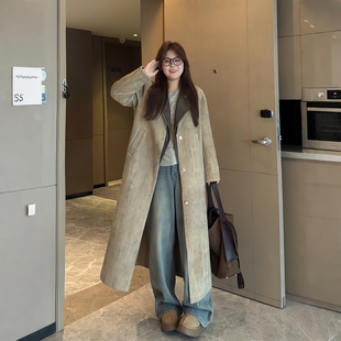 特大码女装胖mm宽松显瘦休闲百搭风衣女韩版慵懒风长款毛呢外套潮