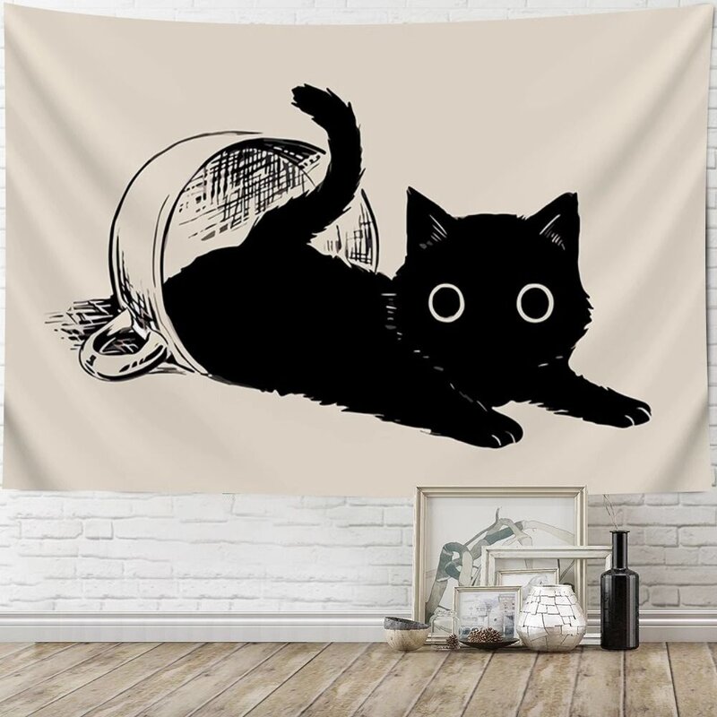 文艺ins猫咪挂布卧室床头直播挂画宿舍改造墙布挂毯