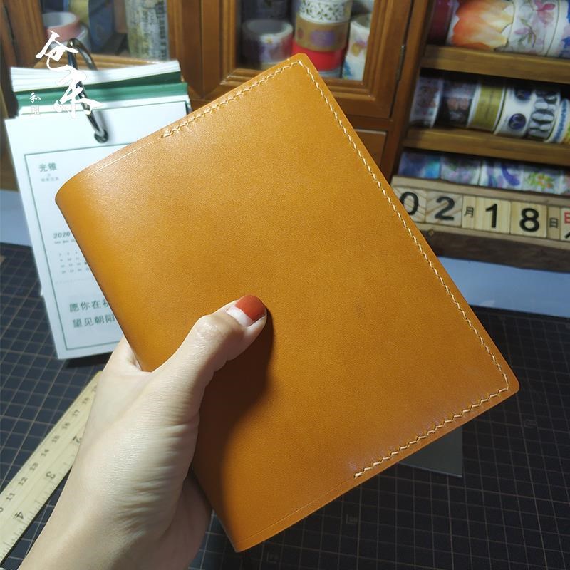 仓末手工头层植鞣牛皮A6文库HOBO五J年手账书衣定页记事日记本