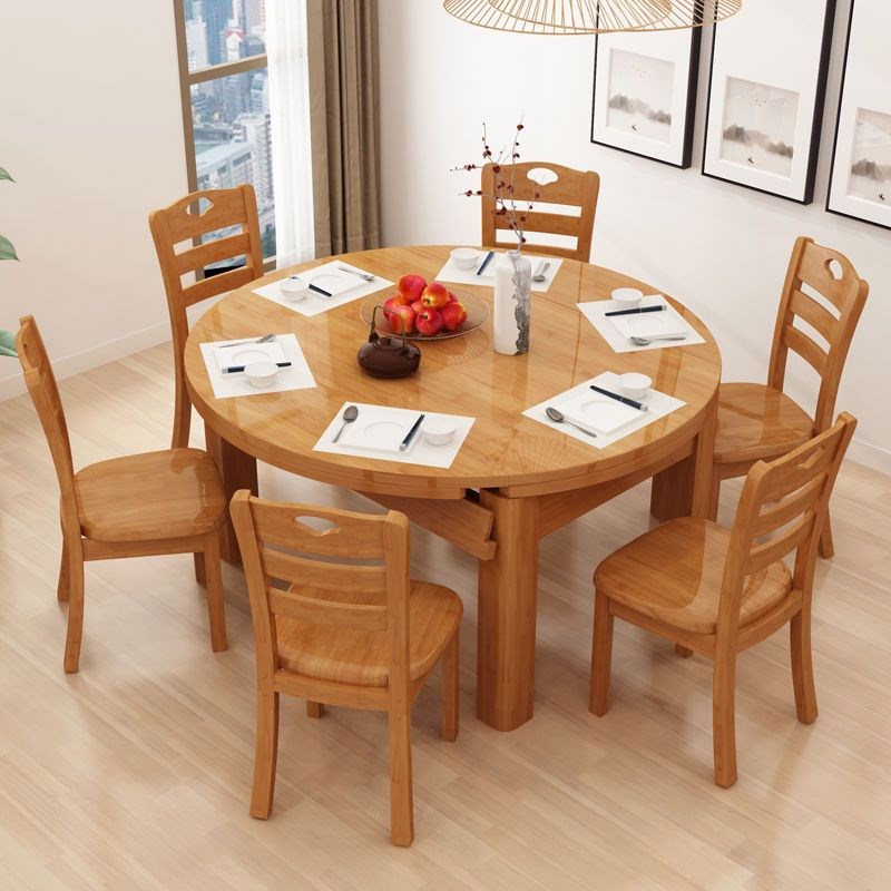 纯实木餐桌椅组合可伸缩折叠小户型可变圆桌M餐桌现代简约吃饭桌