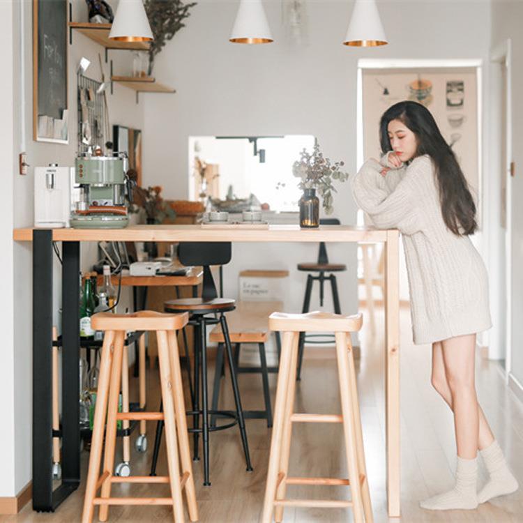 简约家用实木吧台原木色餐厅窄桌客厅长条桌子小户型阳台高脚桌椅