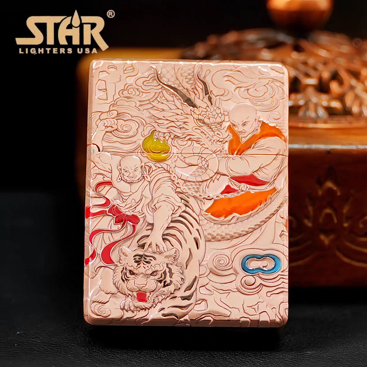 STAR恒星ST9紫铜珐琅彩十八罗汉煤油打火机紫铜煤油机送男友