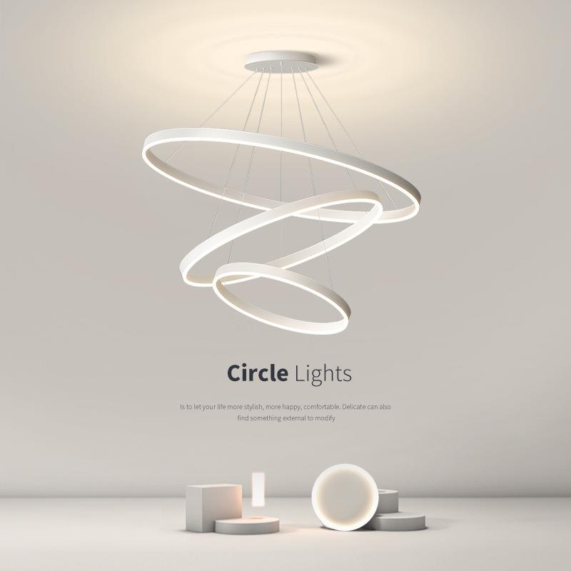 极简客厅主灯现代简约大气奶油风圆圈客厅吊灯餐厅吧台吊灯