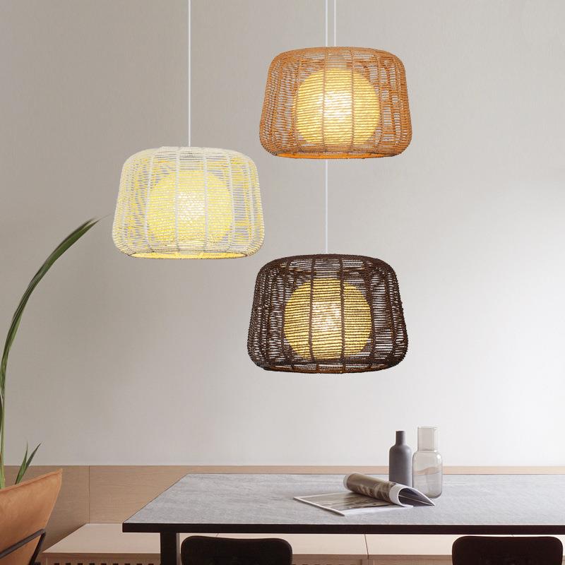简约田园麻绳吊灯创意个性现代阳台餐厅酒吧服装店铺日式藤艺吊灯