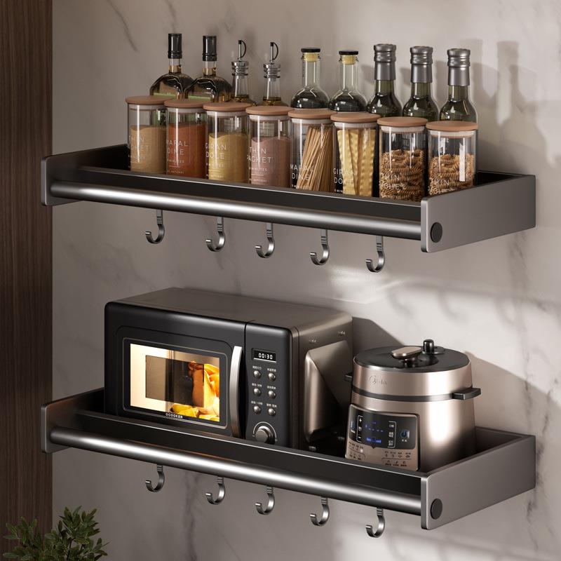 加宽厨房置物架免打孔壁挂式枪灰调料调味品多功能家用大全收纳架