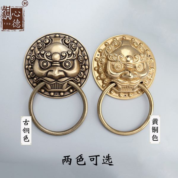 仿古中式黄铜大门拉手虎头狮子头兽头门环古代木门把手铜环门扣件
