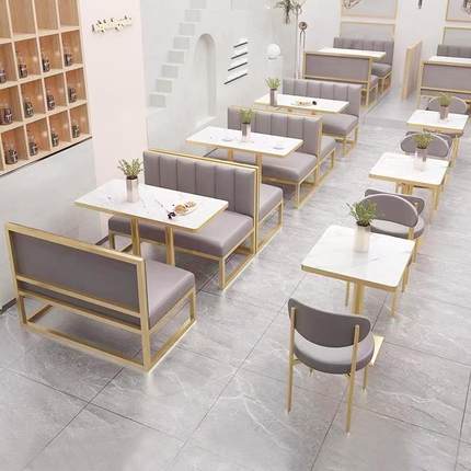 奶茶店桌椅网红小吃店组合甜品咖啡厅餐厅汉堡店靠墙卡座沙发餐饮