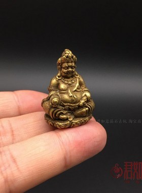 仿古工艺 实心黄铜黄财神摆件 全铜迷你小黄财神佛像随Y身铜像收