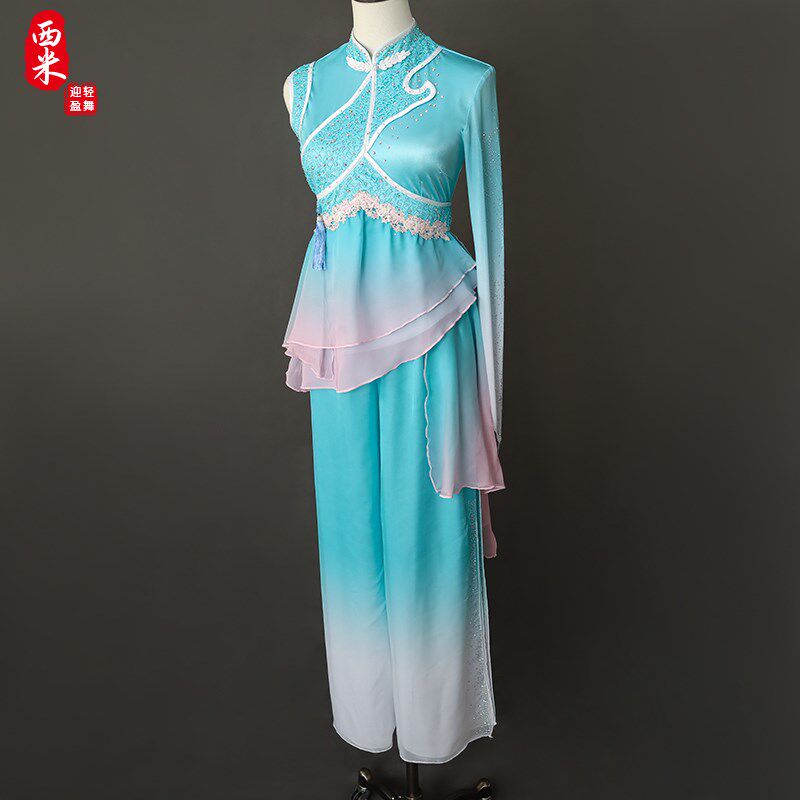 极速胶州秧歌g舞蹈服女钱鼓舞澜水见月圆服装演出飘逸扇子舞艺考