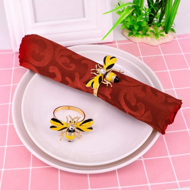 极速Set Of 10 Bee Napkint Buckle Napkin Ring Alloy Insect Di