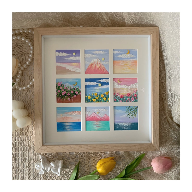 极速晃晃的手绘油画棒九宫格画框中空立体L相框摆台挂墙玻璃实木