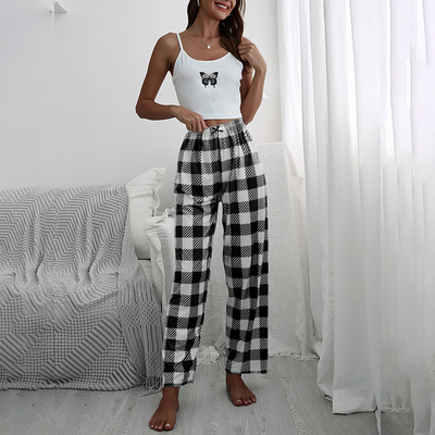 极速2022 Ladies Butterfly wPrint Sling Plaid Pants Loungewea