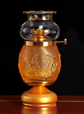 极速供佛酥油灯座家用防风蜡烛A台佛前供奉莲花油灯琉璃佛供灯长
