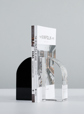 简约现代轻奢黑白书m靠书档创意软装饰品售楼处样板房水晶书立摆