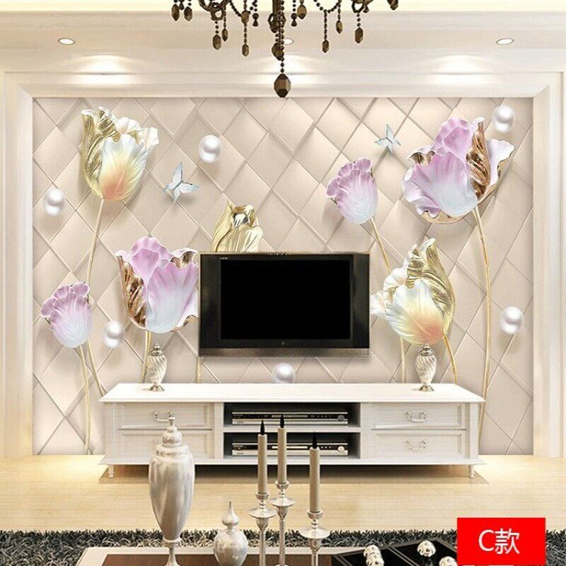 极速定制电视机背景墙壁纸客厅装饰壁画H简约8d立体影视墙布大气