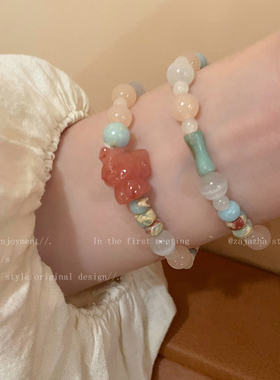 极速草莓晶猫爪i撞色寿山石手串女生可爱串珠学生闺蜜手饰2023新