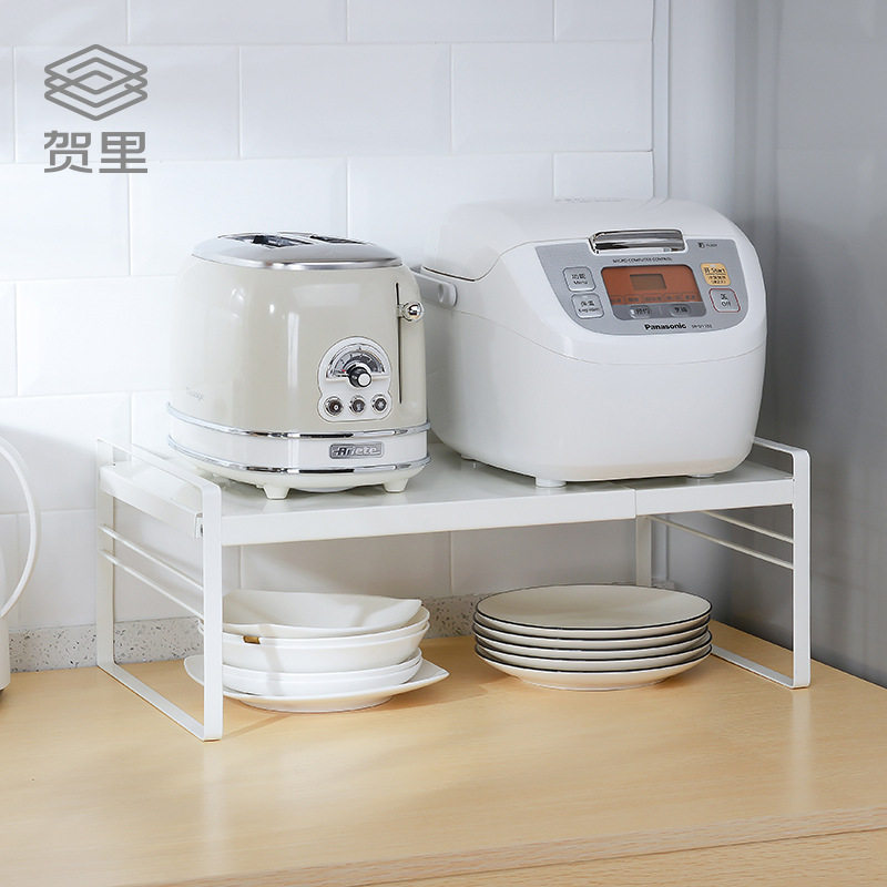 贺里厨房台面分层收纳架桌面调料架电饭锅架伸缩微波炉烤箱置物架