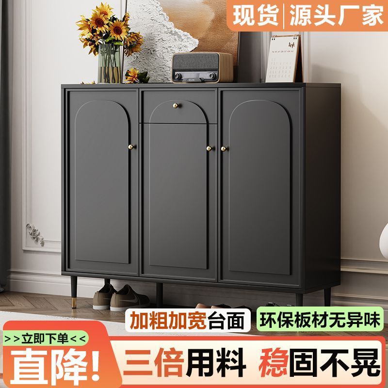 法式黑色鞋柜家用门口新款2025爆款入户玄关柜奶油风收纳隔断柜子