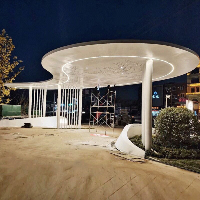 制作园林广场新中式不锈钢廊架钢结构铝板景观廊架雕塑设计施工