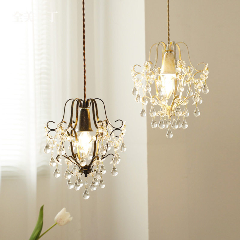 全美一丁法式复古花篮水滴个性卧室床头欧式中古阳台水晶美式吊灯
